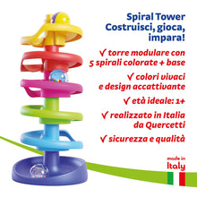 Carica l'immagine nel visualizzatore di Gallery, Quercetti Spiral Tower Pista Biglie per Bambini, Giochi Bambini 1 Anno 100% Made in Italy, Gioco Educativo con 5 Spirali, 3 Biglie Grandi con Sonagli, Regalo Bimbo 1 Anno Sicuro e Divertente