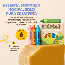 Carica l'immagine nel visualizzatore di Gallery, Honeysticks Super Jumbo Pastelli di Cera (Pacco da 6) - 100% Cera d'Api