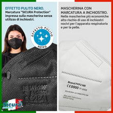 Carica l'immagine nel visualizzatore di Gallery, 50 Mascherine FFP2 Nere Made in Italy Certificate CE SICURA Elastici Neri