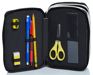 Seven Astuccio Scuola Juventus 3 Zip, Bianco Nero, Triplo Scomparto Completo di Matite, Penne e Pennarelli, Accessori Juventus Scuola, Accessori per Zaino Bambini e ragazzi