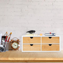 Carica l'immagine nel visualizzatore di Gallery, Relaxdays Organizer da Scrivania, bambù e MDF, Portaoggetti Salvaspazio con 4 Cassetti, HLP 14x33x21 cm, Bianco/Naturale