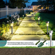 Carica l'immagine nel visualizzatore di Gallery, GIGALUMI - Luci solari per esterni, confezione da 12, in acciaio inox, impermeabili, LED, per giardino, cortile, prato, 