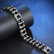 Carica l'immagine nel visualizzatore di Gallery, OSTAN Uomo Gioielli Acciaio Inossidabile Cinturino da Motociclista Bracciale Catena della Bicicletta Pesante Braccialetto Bangle (nero + argento, 20)