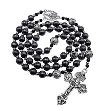 Carica l'immagine nel visualizzatore di Gallery, Nazareth Store Rosario da uomo in ematite con perline nere in acciaio inox, medaglia miracolosa e croce del padre nostra, 50,8 cm, zinco, senza pietra preziosa
