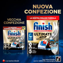 Carica l'immagine nel visualizzatore di Gallery, Finish Ultimate PLUS Infinity Shine Pastiglie Lavastoviglie al Limone, 105 Capsule con Scudo Protettivo contro lo Sporco e i Residui Incrostati