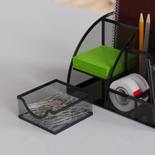 Carica l'immagine nel visualizzatore di Gallery, Detectalia Organizer Scrivania e Portapenne con Cassetto in Rete Metallica e 6 Scomparti, Nero – Organizzatore Portaoggetti Multifunzione per Penne, Note, Clip e Cucitrici, per Ufficio e Casa