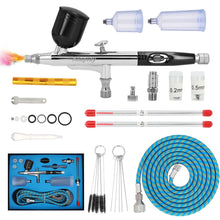 Carica l'immagine nel visualizzatore di Gallery, Kit Aerografo a Doppia Azione – Pistola Airbrush con Ugelli da 0,2mm/0,3mm/0,5mm, Tazze da 10cc/20cc/40cc, Tubo Aria e Set di Pulizia – Perfetto per Pittura, Nail Art e Tatuaggi