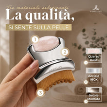 Carica l'immagine nel visualizzatore di Gallery, Spazzola Coreana Linfatica Viso 2 in 1 Acciaio Inox e Rullo in Quarzo Rosa