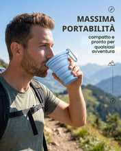 Carica l'immagine nel visualizzatore di Gallery, Tazza Pieghevole Silicone 2x 180ml, Set Blu/Verde con Coperchio Anti-Goccia, BPA-free Riutilizzabile, Ideale per Viaggi,