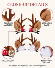 Carica l'immagine nel visualizzatore di Gallery, Set di 4 accessori per capelli natalizi, fermagli a forma di corna di renna, accessori alla moda e sicuri per bambini e 