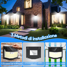 Carica l'immagine nel visualizzatore di Gallery, Lampada solare per esterni, rilevatore di movimento: 248 LED solare per esterni, proiettore con sensore di movimento, 3 modalità a 270°, illuminazione di sicurezza, senza fili, IP65, impermeabile, per