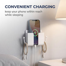 Carica l'immagine nel visualizzatore di Gallery, 4 Pezzi Supporto Cellulare da Parete Adesivo, Porta Telecomando da Muro Bianco con Foro di Ricarica, Organizer Universal