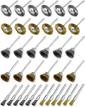 Carica l'immagine nel visualizzatore di Gallery, QWORK® 36 Pezzi Spazzole Metalliche per Trapano Smerigliatrice, Spazzole Ottone Spazzole Acciaio per Pulizia Molatura Lu
