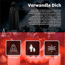 Carica l'immagine nel visualizzatore di Gallery, Costume da vampiro, mantello con cappuccio, per bambini e adulti, per Halloween e carnevale su entrambi i lati (nero)