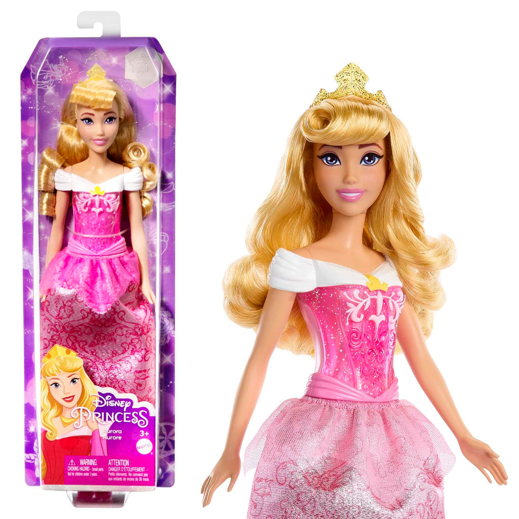 Mattel Disney Princess, Aurora bambola con capi e accessori scintillanti ispirati al film, Giocattolo per Bambini 3+ Anni, HLW09