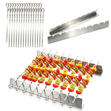 Carica l'immagine nel visualizzatore di Gallery, Set Spiedini Barbecue in Acciaio Inox, 30 Spiedini per Barbecue da 40cm e 2 Supporti a 9 Posizioni, Accessori Barbecue P
