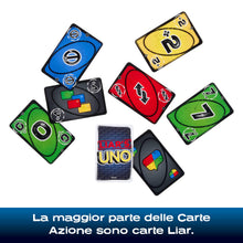 Carica l'immagine nel visualizzatore di Gallery, Mattel Games UNO Liar’s gioco di carte in scatola latta, 7+, 2-6 giocatori
