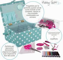 Carica l'immagine nel visualizzatore di Gallery, Hobby Gift Scatola Media per Cucito con Manico - Cestino Porta Cucito in Cotone con Scomparti per Strumenti e Accessori Creativi - 18,5 x 25,5 x 14,5 cm, Pois Verde Acqua