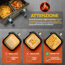 Carica l'immagine nel visualizzatore di Gallery, PORTENTUM Carta forno per friggitrice ad aria, 100 unità quadrate 20–24 cm, adatte a modelli 5–8 L