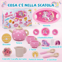 Carica l'immagine nel visualizzatore di Gallery, Unicorno Set da Tè Giochi in Legno, Accessori Cucina Bambini Legno, Gioco Ruolo Tea Party Montessori Educativo, Unicorno Bambina Regalo 2 3 4 5 6 Anni, Giocattoli Giochi Bambina Bimba 2 3 4 5 6 Anni