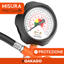 Carica l'immagine nel visualizzatore di Gallery, Gakago Gonfiatore preciso per pneumatici con manometro di alta qualità da 0 a 12 bar - Tubo di gonfiaggio extra lungo da