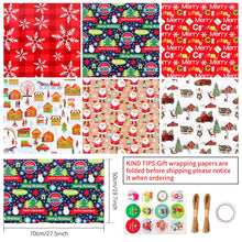 Carica l'immagine nel visualizzatore di Gallery, Niviy Carta Regalo Natale 6 fogli Carta Natalizia per Pacchi Inclusi Adesivi e Spago Carta Regali Natale per Bambini,Bambina(70x50cm)