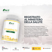 Carica l'immagine nel visualizzatore di Gallery, Vitamina D3 1000UI - 365 Capsule Softgel - 1 Anno di Scorta - Integratore di Vitamina D - Colecalciferolo ad Alta Biodisponibilità - Facili da Deglutire - Nu U Nutrition