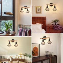 Carica l'immagine nel visualizzatore di Gallery, iDEGU 2 Luci Applique da Parete Interno Industrial Vintage E14 Lampada da Parete in Metallo e Legno Orientabile Lampada 