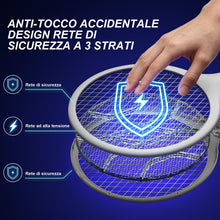 Carica l'immagine nel visualizzatore di Gallery, Toolviann Racchetta Zanzare Elettrica 4000V 1800mAh con USB C 2 in 1, Protezione Maglia a 3 Strati Adatto per Casa Giardino Campeggio Interni ed Esterni Bianco