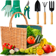 Carica l'immagine nel visualizzatore di Gallery, Avilia Set da Giardinaggio Ergonomico con Cesto in Vimini - Kit Completo di Attrezzi per Donna e Uomo, Accessori e Utensili Giardinaggio 35x22x29cm, Idea Regalo Perfetta