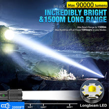 Carica l'immagine nel visualizzatore di Gallery, Torcia LED Ricaricabile 90000 lumen, Torcia LED Potente Tattica Ad Alto Lumen, Torcia Ad Alta Potenza, Super Luminosa, R