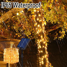 Carica l'immagine nel visualizzatore di Gallery, Catena di luci solari per esterni, 20 m, 200 LED, per esterni, filo di rame, IP65, impermeabile, con telecomando, 8 moda