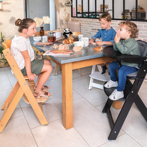 Bebeconfort Timba Seggiolone Evolutivo in Legno naturale, 6 mesi-10 anni, 30 kg, Seggiolone Pappa per bambini, con Vassoio, Seduta e poggiapiedi regolabili, compatibile con sdraietta Timba Baby