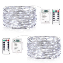Carica l'immagine nel visualizzatore di Gallery, Led Stringa Luci a Batteria, 2 Pezzi 10M 100LEDs Lucine Led Decorative 8 Modalità Impermeabile con Telecomando, Timer e 