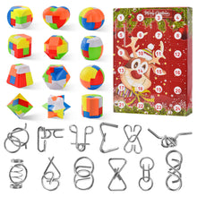 Carica l'immagine nel visualizzatore di Gallery, DAOUZL Calendario dell'Avvento 2024, 12 Pezzi di Rompicapo in Metallo e 12 Puzzle in Plastica 3d, Giocattolo Educativo Intelligenza Calendario Avvento per Bambini e Adulti