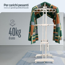 Carica l'immagine nel visualizzatore di Gallery, PORTENTUM Stendino verticale salvaspazio pieghevole con 4 livelli e 24 barre di stenditura – Fino a 40 kg – Stendibiancheria con 2 accessori per calzini e 2 ali laterali – Ruote girevoli con freno