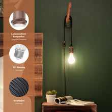 Carica l'immagine nel visualizzatore di Gallery, ledscom.de Cavo tessile RETRA, spina, interruttore, bronzo opaco, 3 m, portalampada, 1x E27 max. 60 W
