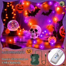 Carica l'immagine nel visualizzatore di Gallery, cshare Stringa Luci Decorazioni di Halloween, 6M 60LED Arancione-Viola USB/Batteria Catena Luminosa con Timer Impermeabi