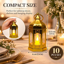 Carica l'immagine nel visualizzatore di Gallery, 10 mini lanterne a LED con telecomando timer, lanterne decorative, oro