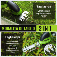 Carica l'immagine nel visualizzatore di Gallery, WORKPRO Forbici a Batteria 2 in 1, 3,6 V Cesoia Elettrica a Batteria al Litio 2 Ah, Il Tagliasiepi per Larghezza di Tagl