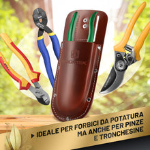 Carica l'immagine nel visualizzatore di Gallery, GRÜNTEK Fondina per Cesoie da Giardino in Vera Pelle Fodero Custodia per Forbici da Potatura in Cuoio di Colore Marrone 
