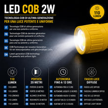 Carica l'immagine nel visualizzatore di Gallery, Velamp Kalibro Torcia LED COB 2 W – Luce Potente 110 Lumen, Portata 20 m, Autonomia 12 Ore, Corpo in ABS Resistente agli