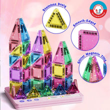Carica l'immagine nel visualizzatore di Gallery, Set di 42 piastrelle magnetiche da viaggio con glitter da viaggio, per bambini, menta, piastrelle magnetiche con base in
