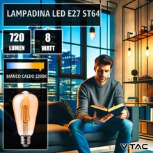 Carica l'immagine nel visualizzatore di Gallery, V-TAC 2x Lampadina LED Filamento Ambrata ST64 con Attacco E27-8W (Equivalenti a 50W) - 720 Lumen - Lampadine Vintage Ret