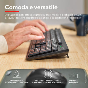 Trust Ody II Tastiera Wireless Silenziosa Layout Italiano QWERTY, Tasti a Profilo Ribassato, Resistente agli Schizzi, Ricevitore USB 2.4GHz, Tastiera PC Senza Fili, Keyboard per Laptop, Mac - Nero