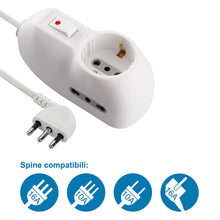 Carica l'immagine nel visualizzatore di Gallery, Electraline 62023 Multipresa Protetta, Cavo da 1 m, 3G0.75, Spina 10 A, Prese 1 Italiana/Tedesca e 2 Bipasso 10/16A, Int