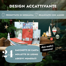 Carica l'immagine nel visualizzatore di Gallery, Amari® Calendario dell'Avvento da riempire Pastell Mix - 24 Sacchetti di Carta (con Chiodi di Legno) da Realizzare per Natale - Sacchetti di Carta con Adesivi numerici