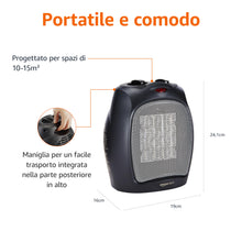Carica l'immagine nel visualizzatore di Gallery, Amazon Basics Termoventilatore in ceramica da 1800 Watt con termostato regolabile - Nero