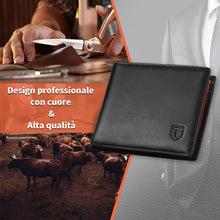 Carica l'immagine nel visualizzatore di Gallery, TEEHON® Portafoglio Uomo Slim Vera Pelle Blocco RFID, con Tasca Portamonete,2 Scomparti Banconote,10 Porta Carte di Credito, Portachiavi. Portafogli Piccolo Sottile-nero e arancione