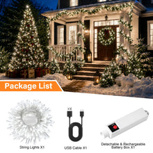 Carica l'immagine nel visualizzatore di Gallery, Luci Natale Esterno Batteria,Ricaricabile USB,10M Bianco Freddo
